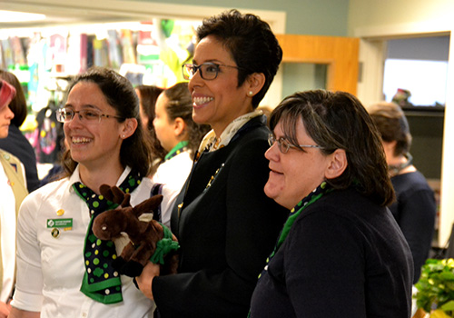 Photos by Tom Rivers - Anna Maria Chavez, CEO of the Girl Scouts of USA, meets with Girl Scouts, volunteers and staff last week at the office in Rochester for Girls Scouts of Western New York. There are 161 Girl Scouts in Orleans County and 37 volunteers.