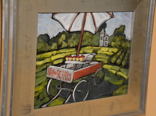 “Strawberries for sale” is a painting at Chad and Alana Fabry’s in Holley, showing strawberries for sale on a wagon.