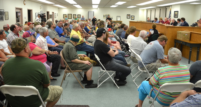 Town Hall was crowded for Wednesday's public hearing about an proposed overlay district to restrict quarries and other land uses near the wildlife refuge.