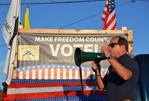 File photo by Tom Rivers: State Assemblyman Steve Hawley speaks at a rally against the SAFE Act in Albion on Sept. 8, 2014.