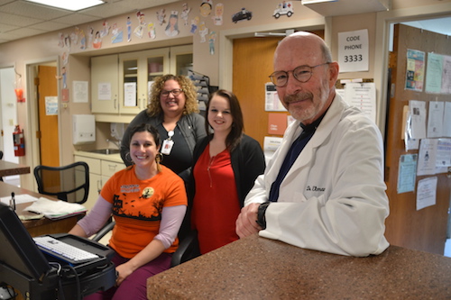 Photos by Tom Rivers: Dr. Richard Elman serves as medical director of the Emergency Room at Medina Memorial Hospital. He is pictured with, from left: Amanda Luckman, secretary of the ER (sitting); MacKenzie Smith, nurse manager and stroke coordinator (in back); and Maria Piotrowski, a registered nurse.